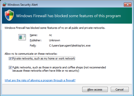 Windows Firewall Dialogue